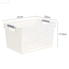 Homestic Medium Hollow Storage Basket With Handle|Kitchen & Home Organizer For Wardrobe|Tray For Toys, Fruits, Books (White)