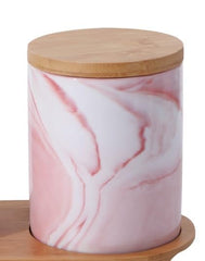 Kuber Industries Ceramic Jar | Food Storage Jar | Kitchen Storage Jar | Round Jar for Home | Sugar Storage Jar | Airtight Bamboo Lid | YX09-M-PK | 400 ML | Pink