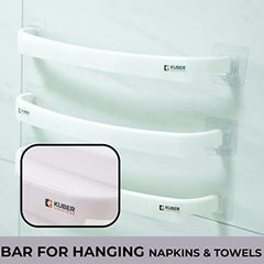 Kuber Industries Towel Hanger for Bathroom|Wall Mounted Cloth Hanger|Multipurpose Cloth & Napkin Holder|Premium PP Material|Self-Adhesive DIY Installation|Pack of 3|White