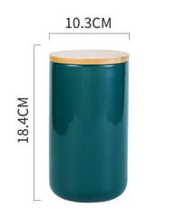 Heart Home Ceramic Jar | Food Storage Jar | Kitchen Storage Jar | Round Jar for Home | Sugar Storage Jar | Airtight Bamboo Lid | YX07-L-GN | 1000 ML | Green