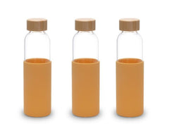 Kuber Industries Water Bottle | Glass Bottle | Sleeve Protection Bottle | Bamboo Lid Water Bottle | Travel Round Bottle | XB5501-YEL | 550 ML | Set of 3 | Yellow