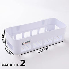 Kuber Industries Bathroom & Kitchen Organizer | Durable & Non-Toxic | Self-Adhesive | Drainage Holes | Multipurpose Set of Storage Racks & Shelves | Pack of 2 | White