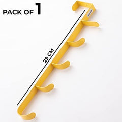 Kuber Industries 5-Level Cloth Hanger|Multipurpose Cloth & Towel Holder|Iron Spray Material|Easy Installation|Interchangeable Over The Door Towel Holder|ZT-3115(Y) Pack of 6|Yellow