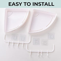 Kuber Industries Bathroom & Kitchen Organizer with Towel Hanger Hooks | Multipurpose Corner Wall Shelves | Self-Adhesive | Pack of 2 | White