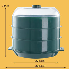 Kuber Industries Microwave Oven Steamer With Handle & Lid (1 Cover +3 Box +1 Base) | Green