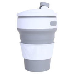Kuber Industries Collapsible Coffee Cup|Silicone Portable Travel Coffee Mug|Camping Cup with Lid for Travel,Hiking Outdoors,350 ML,(Gray)