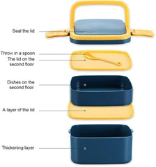 Kuber Industries Lunch Box|Unbreakable Plastic 2 Squre Containers Tiffin with Handle|Durable Lunch Box with Push Lock,1000 ML (Blue)