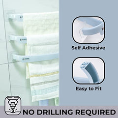 Kuber Industries Towel Hanger for Bathroom|Wall Mounted Cloth Hanger|Multipurpose Cloth & Napkin Holder|Premium PP Material|Self-Adhesive DIY Installation|Pack of 3|Blue