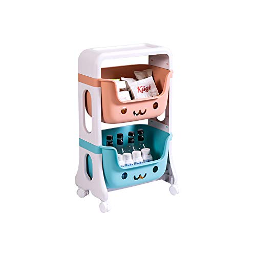 Kuber Industries 2 Layer Smiley Design Children's Storage Rack|Kids Toy Storage Organizer|2-Layer Rolling Cart|Multicolor|