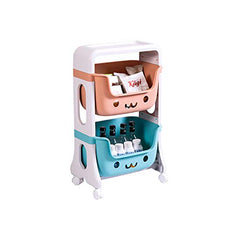 Kuber Industries 2 Layer Smiley Design Children's Storage Rack|Kids Toy Storage Organizer|2-Layer Rolling Cart|Multicolor|