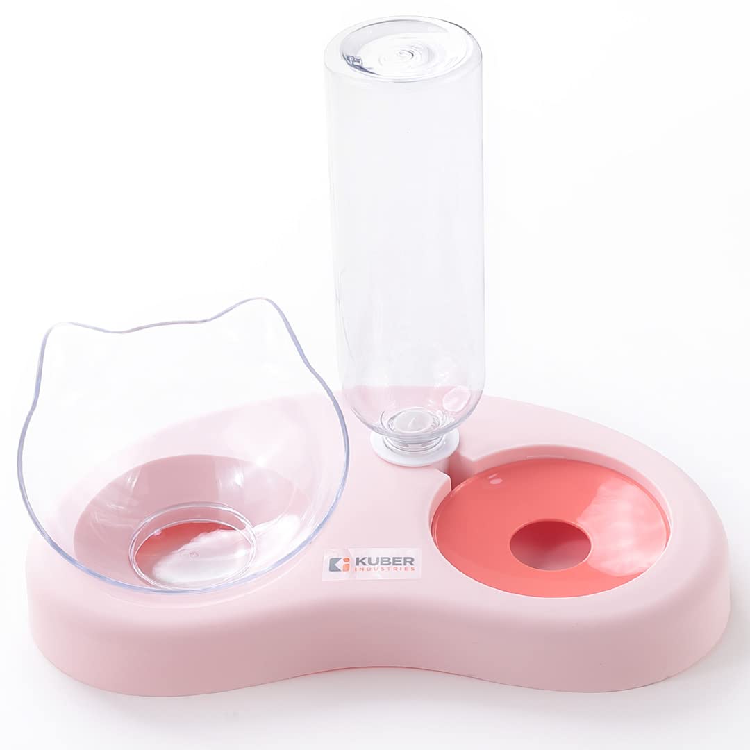 Homestic 2-in-1 Cat & Dog Bowl Set with Replaceable Water Bottle|Automatic Refill Cat Bowl|Premium PP Plastic|Non-Toxic|Suitable for Small & Medium Pets|PT008P|Pink