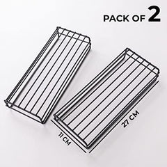 Kuber Industries Stainless Steel Bathroom & Kitchen Organizer Rack|Multipurpose Wall Shelves|Storage Racks & Shelves for Bathroom & Kitchen|HR-14|Pack of 2|Black