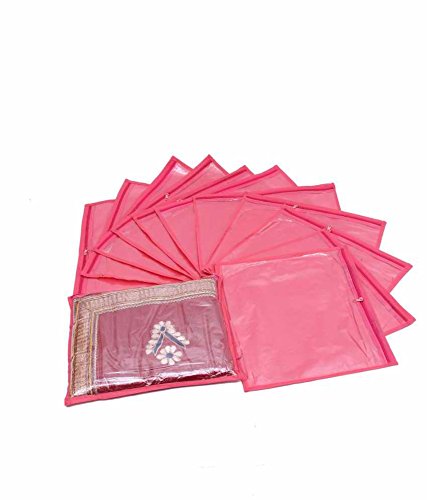 Kuber Industries 12 Piece Non Woven Saree Cover Set, Pink (K014)
