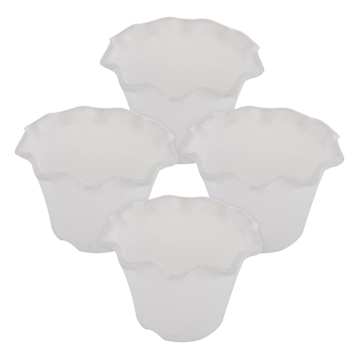 Kuber Industries Blossom Flower Pot|Durable Plastic Flower Pots|Planters for Home Décor|Garden|Living Room|Balcony|Pack of 4 (White)