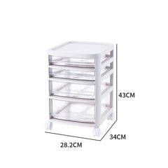 Kuber Industries 4 Layer Cosmetic Cabinet with Trolley|4-Tier Rolling Cart Storage Organizer|Shelf Stand With Drawer|White