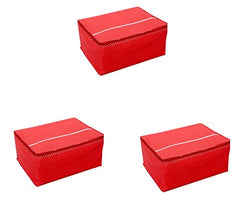 Kuber Industries 3 Piece Non Woven Saree Cover Set, Red (KUBE116)