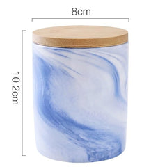 Kuber Industries Ceramic Jar | Food Storage Jar | Kitchen Storage Jar | Round Jar for Home | Sugar Storage Jar | Airtight Bamboo Lid | YX09-M-BU | 400 ML | Blue