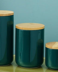 Kuber Industries Ceramic Jar | Food Storage Jar | Kitchen Storage Jar | Round Jar for Home | Sugar Storage Jar | Airtight Bamboo Lid | YX06-M-GN | 800 ML | Green