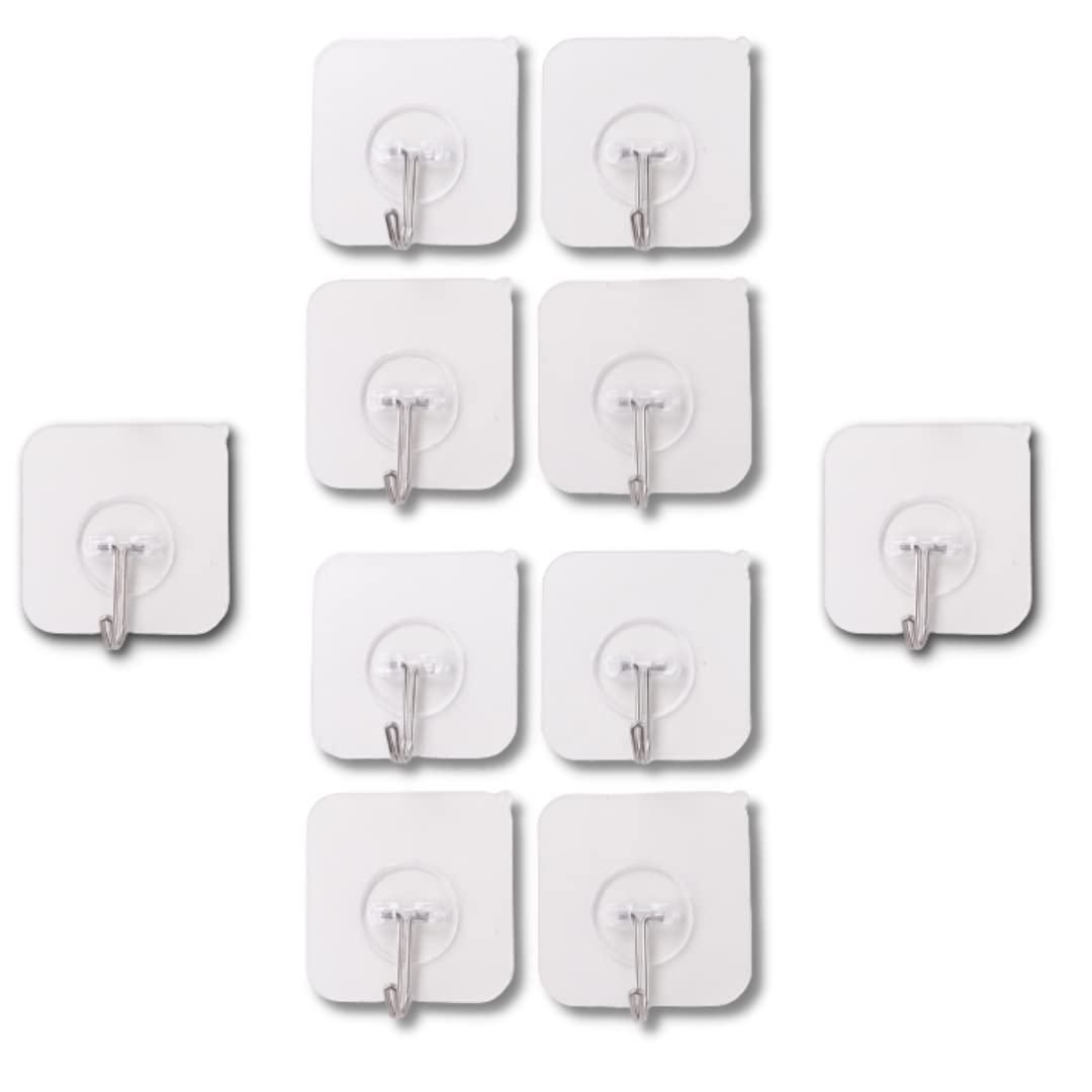 Kuber Industries Hooks for Wall | ABS | Durable & Rust-Proof for Bathroom, Kitchen | Wall Hooks for Doors & Closets| Pack of 10 |Transparent