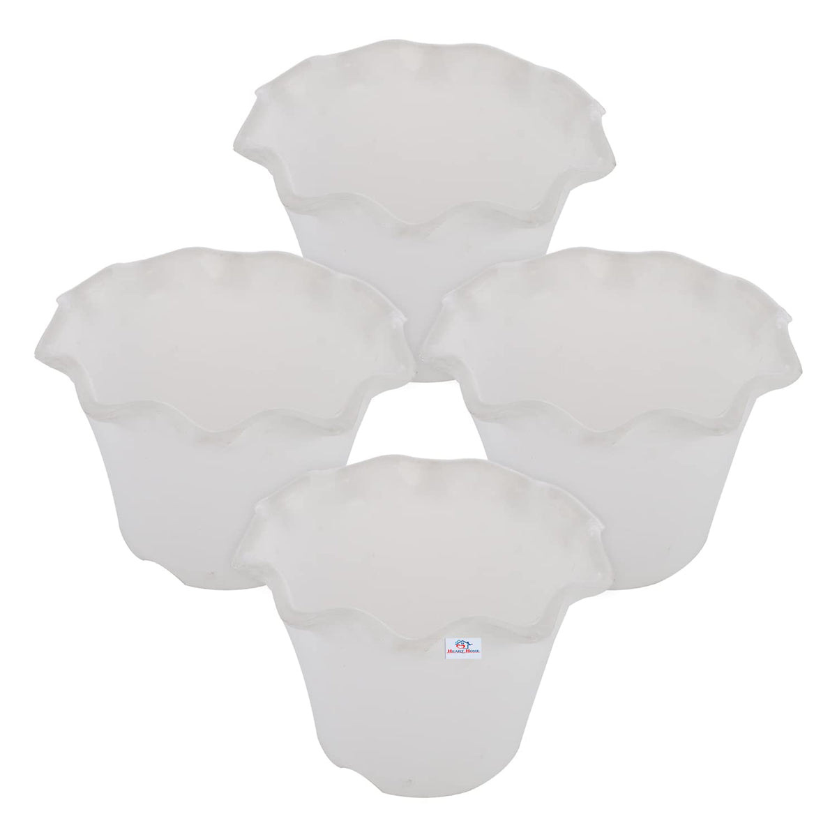 Heart Home Blossom Flower Pot|Durable Plastic Flower Pots|Planters for Home Décor|Garden|Living Room|Balcony|Pack of 4 (White)