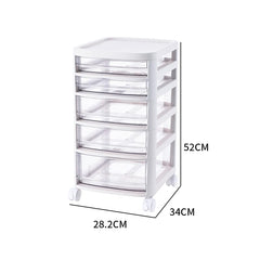 Kuber Industries 5 Layer Cosmetic Cabinet with Trolley|5-Tier Rolling Cart|Shelf Stand With Drawer|White