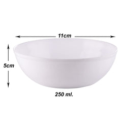 Kuber Industries Bowls|Plastic Serving Round Bowls|Katori for Kitchen|Microwave Safe Bowls for Rice|Soup|Pasta|250 ML|Pack of 6 (White)