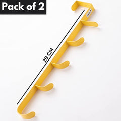 Kuber Industries 5-Level Cloth Hanger | Multipurpose Cloth & Towel Holder|Iron Spray Material|Easy Installation|Interchangeable Over The Door Towel Holder | Yellow