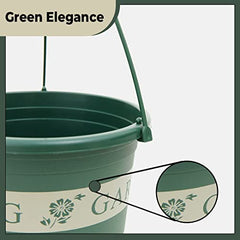 Kuber Industries Plastic Flower Pot|Indoor & Outdoor Hanging Planter|Durable & Lightweight|Water Drainage Holes|Hanging Pots for Plants Balcony Railing, Office Decor|DP-2414|Large|Green