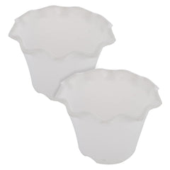 Kuber Industries Blossom Flower Pot|Durable Plastic Flower Pot|Gamla with Drain Holes for Home Décor|Balcony|Garden|8 Inch|Pack of 2 (White)