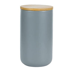 Kuber Industries Ceramic Jar | Food Storage Jar | Kitchen Storage Jar | Round Jar for Home | Sugar Storage Jar | Airtight Bamboo Lid | YX07-L-GY | 1000 ML | Gray