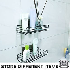 Kuber Industries Stainless Steel Bathroom & Kitchen Organizer Rack|Multipurpose Wall Shelves|Storage Racks & Shelves for Bathroom & Kitchen|HR-14|Pack of 2|Black