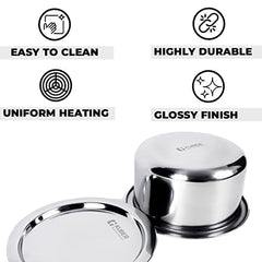 Kuber Industries Stainless Steel Dinner Plates and Tope/Patila/Cookware with Lids | Gas Stove and Induction Friendly | 5 Pcs Tope Set (800ml, 1L, 1.4L, 1.9L, and 2.4L) and Dinner Plates Set of 6 (diameter-29cm) | Induction Friendly | Rust Proof, Easy to