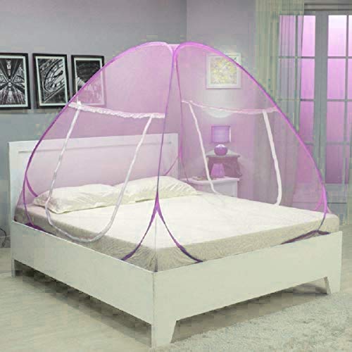 Kuber Industries Foldable Nylon Double Bed Mosquito Net for Protect Mosquitoes, Flies and Other Insects, 6.5 x 6.5 Ft. (Pink)-46KM0460, Standard