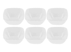 Kuber Industries Bowls|Plastic Serving Square Bowls|Katori for Kitchen|Microwave Safe Bowls for Rice|Soup|Pasta|250 ML|Pack of 6 (White)