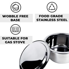 Kuber Industries Stainless Steel Dinner Plates and Tope/Patila/Cookware with Lids | Gas Stove and Induction Friendly | 5 Pcs Tope Set (800ml, 1L, 1.4L, 1.9L, and 2.4L) and Dinner Plates Set of 6 (diameter-29cm) | Induction Friendly | Rust Proof, Easy to