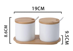 Heart Home Kitchen Storage Box | Spoon and Wooden Tray Spice Container | Round Condiment Jar for Home | Air-Tight Bamboo Lid Kitchen Set | Set of 2 | BK02WT | 250 ML | White