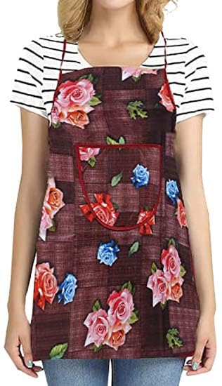 Kuber Industries Apron|PVC Unique Rose Printed Kitchen Chef Cloth|Waterproof Centre Pocket Apron With Tying Cord for Men & Women (Maroon)