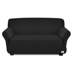 Heart Home Stretchable, Non-Slip Polyster 3 Seater Sofa Cover/Slipcover/Protector with Foam Stick (Black)-50HH01425