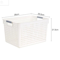 Kuber Industries Large Hollow Storage Basket With Handle|Kitchen & Home Organizer For Wardrobe|Tray For Toys, Fruits, Books (White)