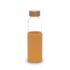 Kuber Industries Water Bottle | Glass Bottle | Sleeve Protection Bottle | Bamboo Lid Water Bottle | Travel Round Bottle | XB5501-YEL | 550 ML | Yellow
