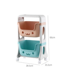 Kuber Industries 2 Layer Smiley Design Children's Storage Rack|Kids Toy Storage Organizer|2-Layer Rolling Cart|Multicolor|