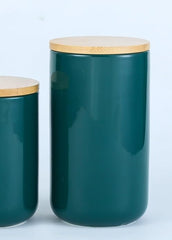 Heart Home Ceramic Jar | Food Storage Jar | Kitchen Storage Jar | Round Jar for Home | Sugar Storage Jar | Airtight Bamboo Lid | YX07-L-GN | 1000 ML | Green