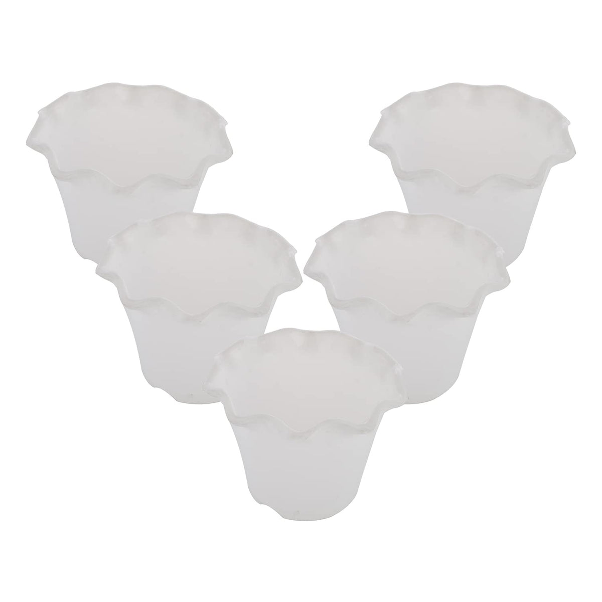 Kuber Industries Blossom Flower Pot|Durable Plastic Flower Pot|Gamla with Drain Holes for Home Décor|Balcony|Garden|8 Inch|Pack of 5 (White)