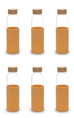 Urbane Home Water Bottle | Glass Bottle | Sleeve Protection Bottle | Bamboo Lid Water Bottle | Travel Round Bottle | XB5501-YEL | 550 ML | Set of 6 | Yellow
