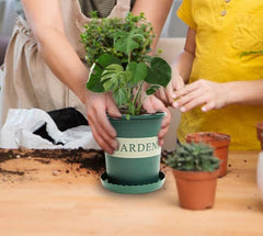 Kuber Industries Plastic Plant Pot|Indoor & Outdoor Plant Pot with Tray|Durable & Lightweight|Water Drainage Holes|Plastic Flower Pot for Patio, Garden, Home, & Office|JL-1617|Mini|Green