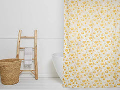 Kuber Industries CTKTC33769 Microfibre Flower Design Waterproof PVC Shower Curtain with 8 Hooks (54 inch x 84 inch, Standard, Yellow)