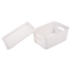 Kuber Industries BPA Free Attractive Design Multipurpose Large Trendy Storage Basket With Lid|Material-Plastic|Color-Gray|Pack of 2