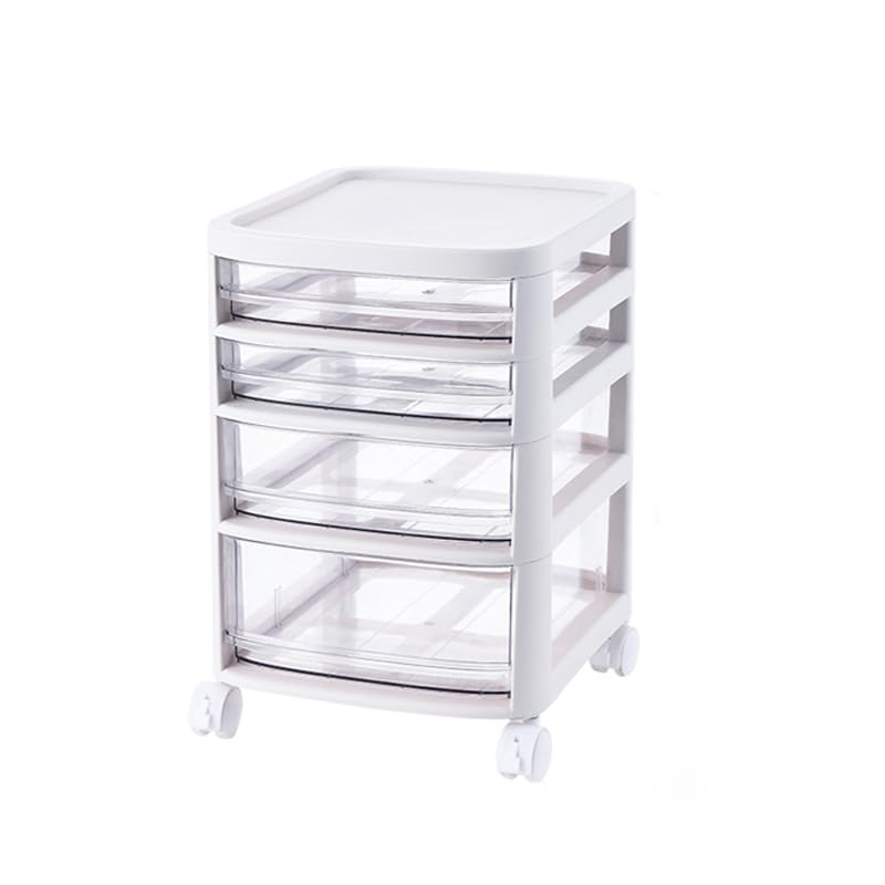 Kuber Industries 4 Layer Cosmetic Cabinet with Trolley|4-Tier Rolling Cart Storage Organizer|Shelf Stand With Drawer|White