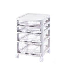 Kuber Industries 4 Layer Cosmetic Cabinet with Trolley|4-Tier Rolling Cart Storage Organizer|Shelf Stand With Drawer|White