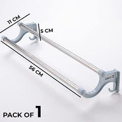 Kuber Industries Towel Hanger for Bathroom|Wall Mounted Cloth Hanger|Multipurpose Cloth & Napkin Holder|Stainless Steel & PP|Self-Adhesive DIY Installation|Bathroom & Kitchen Organizer|FJ-07|Grey